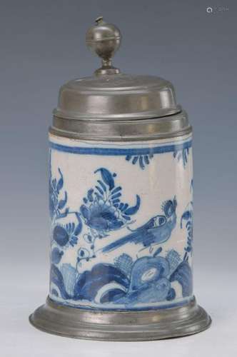 faience jug, probably Hanau, around 1780, blueelaborate