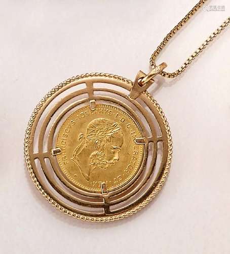 18 kt gold coin pendant, 4 Florin, 10 Swiss Francs,