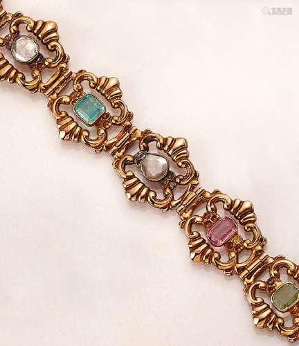 14 kt gold bracelet with coloured stones