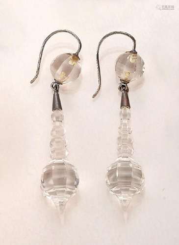 Pair of earrings made of rock crystal, Idar Oberstein