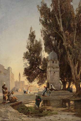Hermann CORRODI 1844 - 1905 Le Sabil Qaitbay sur l'esplanade du dôme du Rocher, Jérusalem Huile sur toile