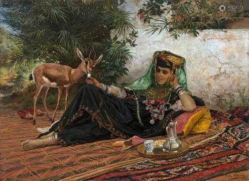 Eugène GIRARDET 1853 - 1907 La gazelle apprivoisée - 1879 Huile sur toile