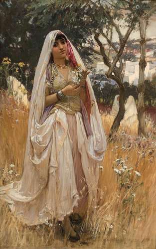 Frederick Arthur BRIDGMAN 1847 - 1928 La jeune mauresque, Campagne d'Alger Huile sur toile