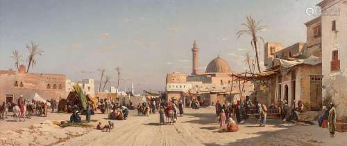 Hermann CORRODI 1844 - 1905 La place de la Mosquée Hassan au Caire Huile sur toile