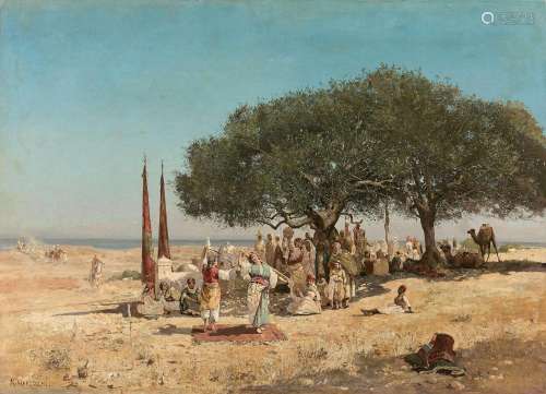 Numa MARZOCCHI de BELLUCCI 1846 - 1930 La fête d'Aïd el Fethour à Tipasa Huile sur toile