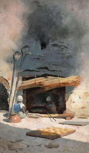 Alberto PASINI 1826 - 1899 La préparation du Bazlama - 1885 Huile sur panneau