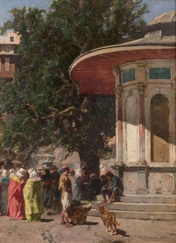 Alberto PASINI 1826 - 1899 À la fontaine - 1870 Huile sur toile