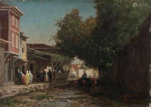 Germain FABIUS BREST 1823 -1900 Rue animée en Turquie Huile sur toile