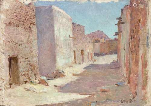 Étienne DINET 1861 - 1929 Rue ensoleillée Huile sur toile contrecollée sur panneau
