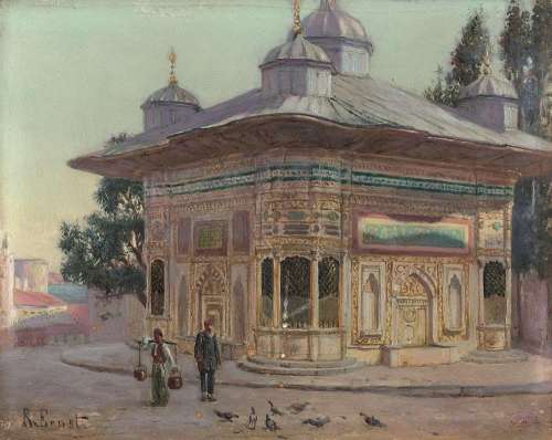 Rudolf ERNST 1854 - 1932 Le Kiosque, Turquie Huile sur panneau
