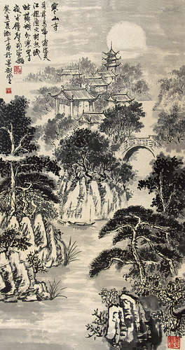 沈培鑫 寒山寺图 纸本立轴