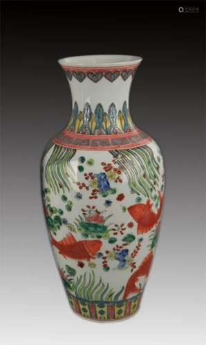 A FAMILLE ROSE FISH PAINTED GUAN YIN VASE