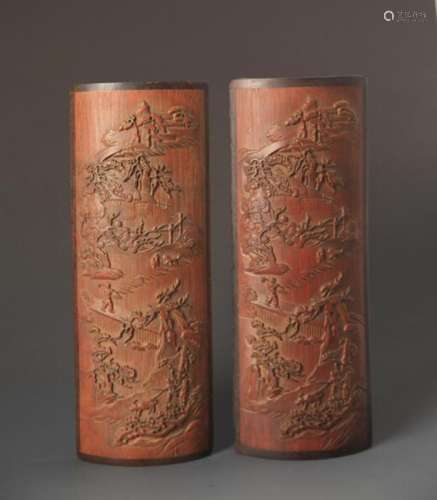 PAIR OF FINE LANDSCAPE BAMBOO ARM REST