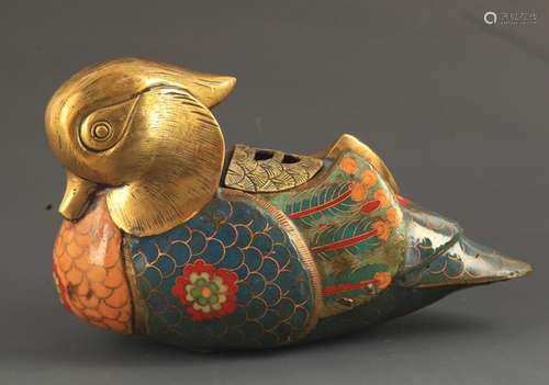 A CLOISONNE ENAMEL MANDARIN DUCK AROMATHERAPY