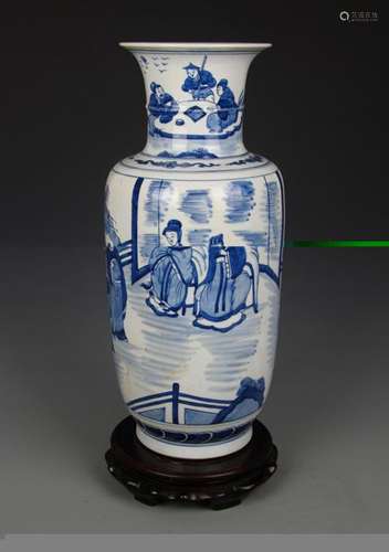 BLUE AND WHITE STORY PAINTED PORCELAIN VASE