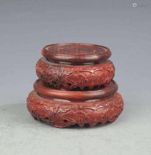 A FINELY CARVED STONE INK WITH WOODEN BOX