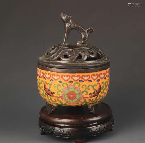 A BRONZE CLOISONNE ENAMEL ANIMAL TOP AROMATHERAPY