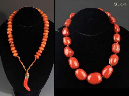 TWO CHINESE NECKLACE, AGATE STONE AND MILA