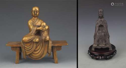 GROUP OF TWO FINELY CARVED BRONZE STATUE