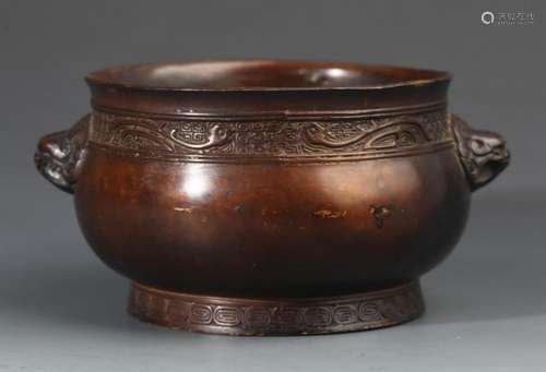 A RARE CARVED BRONZE CENSER