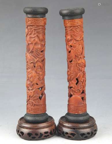 A PAIR OF HAND CARVING BAMBOO INCENSE HOLDER