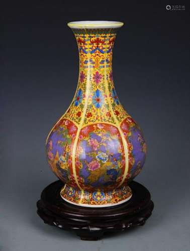 A FAIENCE COLOR FLOWER AND BIRD PATTERN BOTTLE