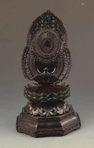 A RED WOOD CARVED LOTUS CARVING BUDDHA BASE