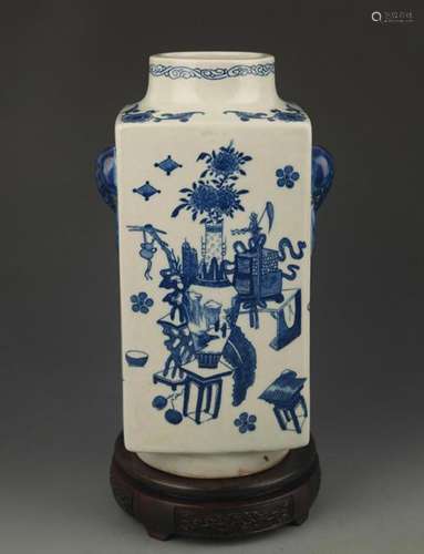 BLUE AND WHITE FLOWER PATTERN CONG STYLE VASE