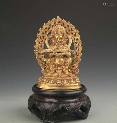 A TIBETAN BUDDHIST BRONZE TWO ARM MAHAKALA STATUE