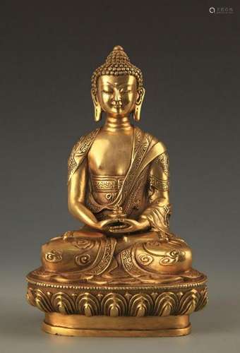 A FINE BRONZE TIBETAN BHAISAJYAGURU BUDDHA