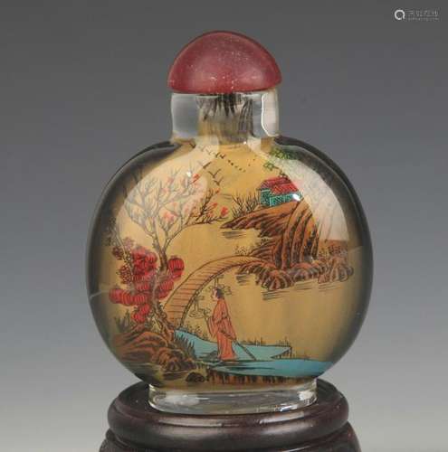 A FINE LANDSCAPE PAINTED GLASS SNUFF BOTTLE