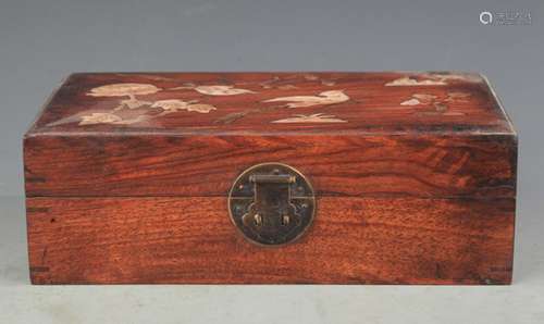 A FINE HUA LI MU EMBEDDED JEWELRY BOX