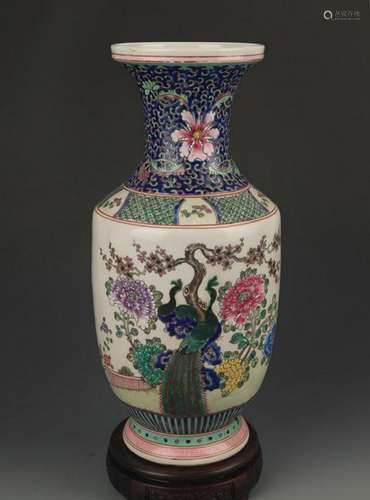 FAMILLE ROSE PHOENIX AND PEONY PATTERN PORCELAIN VASE