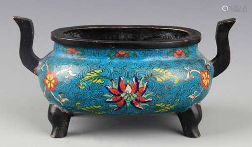 A CLOISONNE ENAMEL FLOWER PATTERN BRONZE CENSER