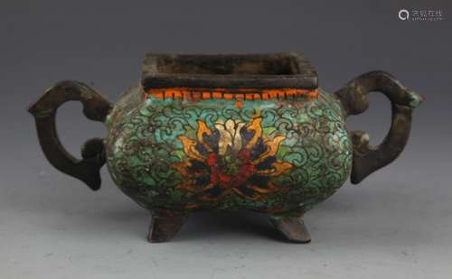 A TWO HANDLE CLOISONNE ENAMEL BRONZE CENSER