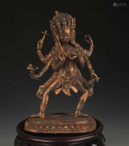 A LARGE BRONZ SIX ARM MAHAKALA STATUE