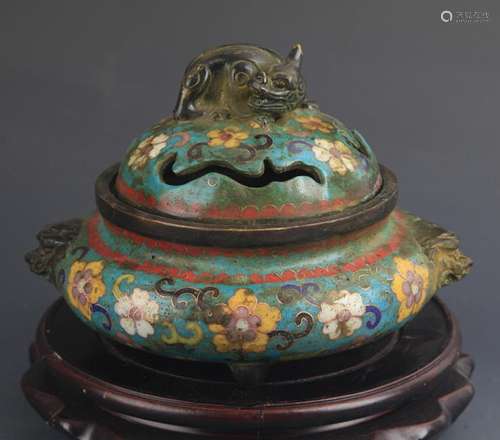 A BRONZE CLOISONNE ENAMEL ANIMAL TOP AROMATHERAPY