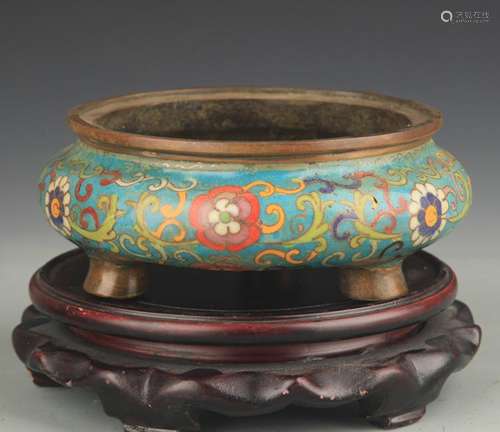 CLOISONNE ENAMEL FLOWER PATTERN CENSER