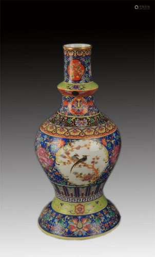 A FAIENCE COLOR FLOWER AND BIRD PORCELAIN VASE