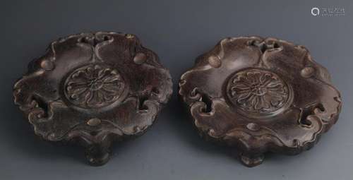 PAIR OF FINELY CARVED SANDALWOOD BASE