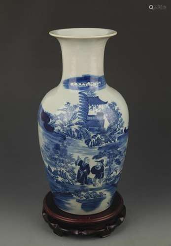 A BLUE AND WHITE STORY PAINTED VASE