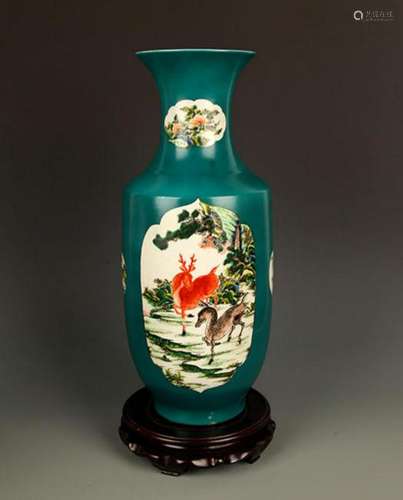 AN FAMILLE ROSE PAINTED WIDE TOP PORCELAIN VASE