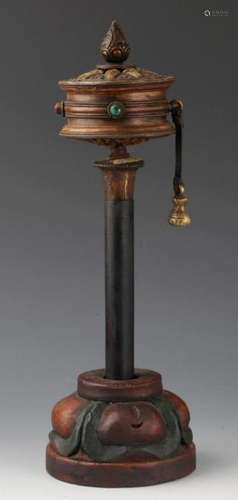 A FINE TIBETAN BUDDHISM PRAYER WHEEL