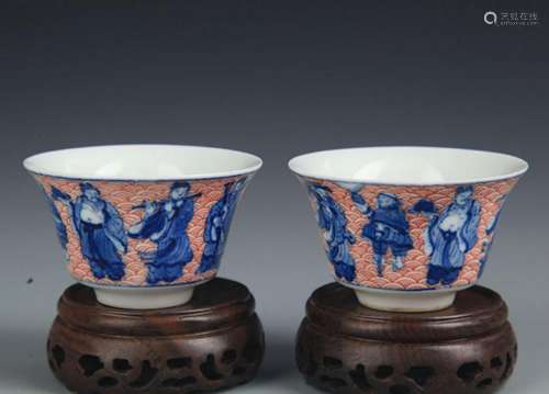 PARI OF ROUGE COLOR PAIR OF PORCELAIN CUP