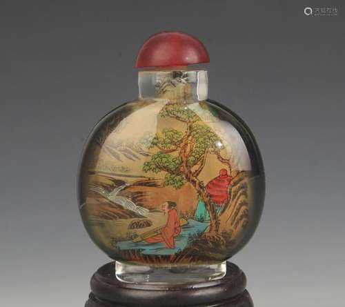 LANDSCAPE PAINTED GLASS SNUFF BOTTLE