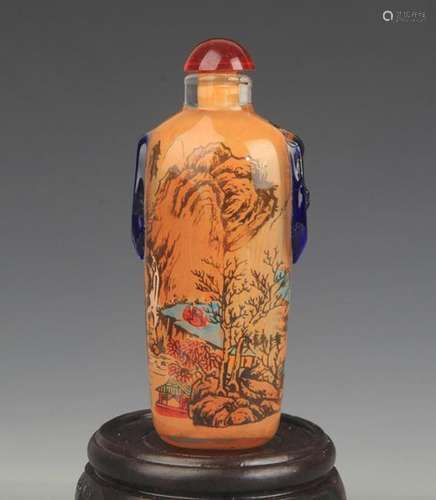 A LANDSCAPE PAINTED GLASS SNUFF BOTTLE