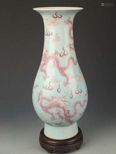 LIGHT BLUE COLOR DRAGON PATTERN PORCELAIN VASE