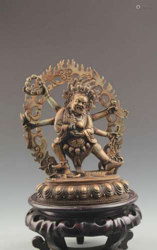 A FINE BRONZE SIX ARMED MAHAKALA STATUE