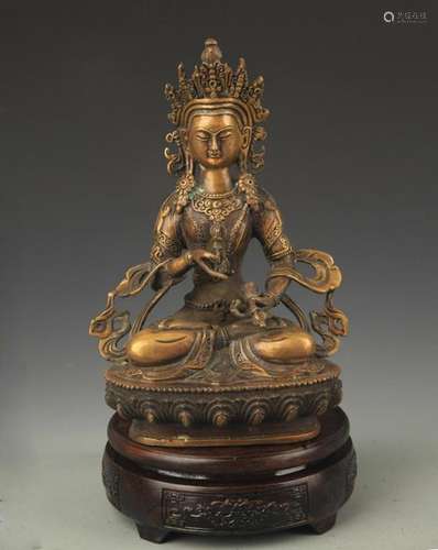 A TIBETAN BUDDHIST BRONZE VAJRASATTVA STATUE