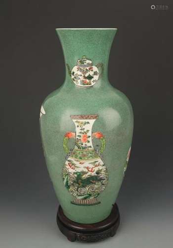 OLIVE GLAZED FLOWER AND BIRD GUAN YIN STYLE VASE